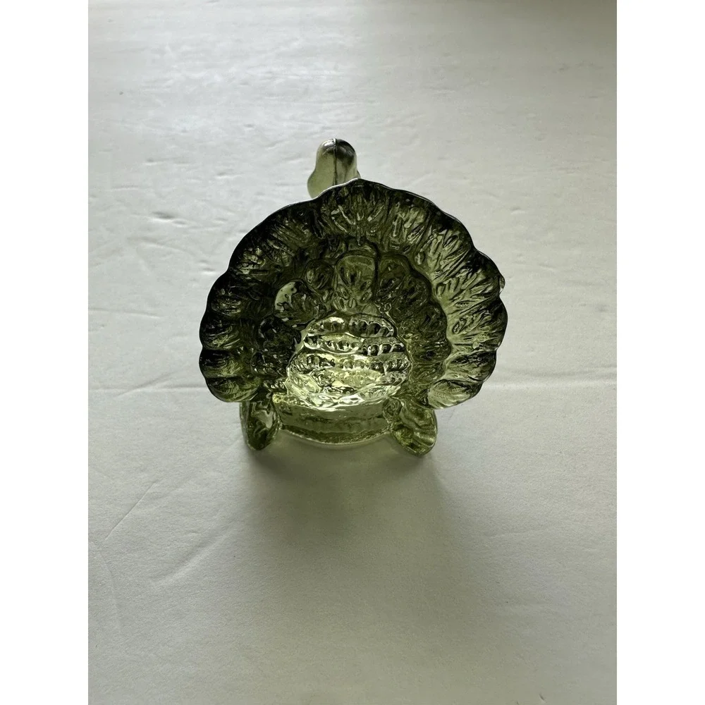 Vintage Green Glass Turkey Toothpick Holder  Pressed Glass Fall Thanksgiving 2